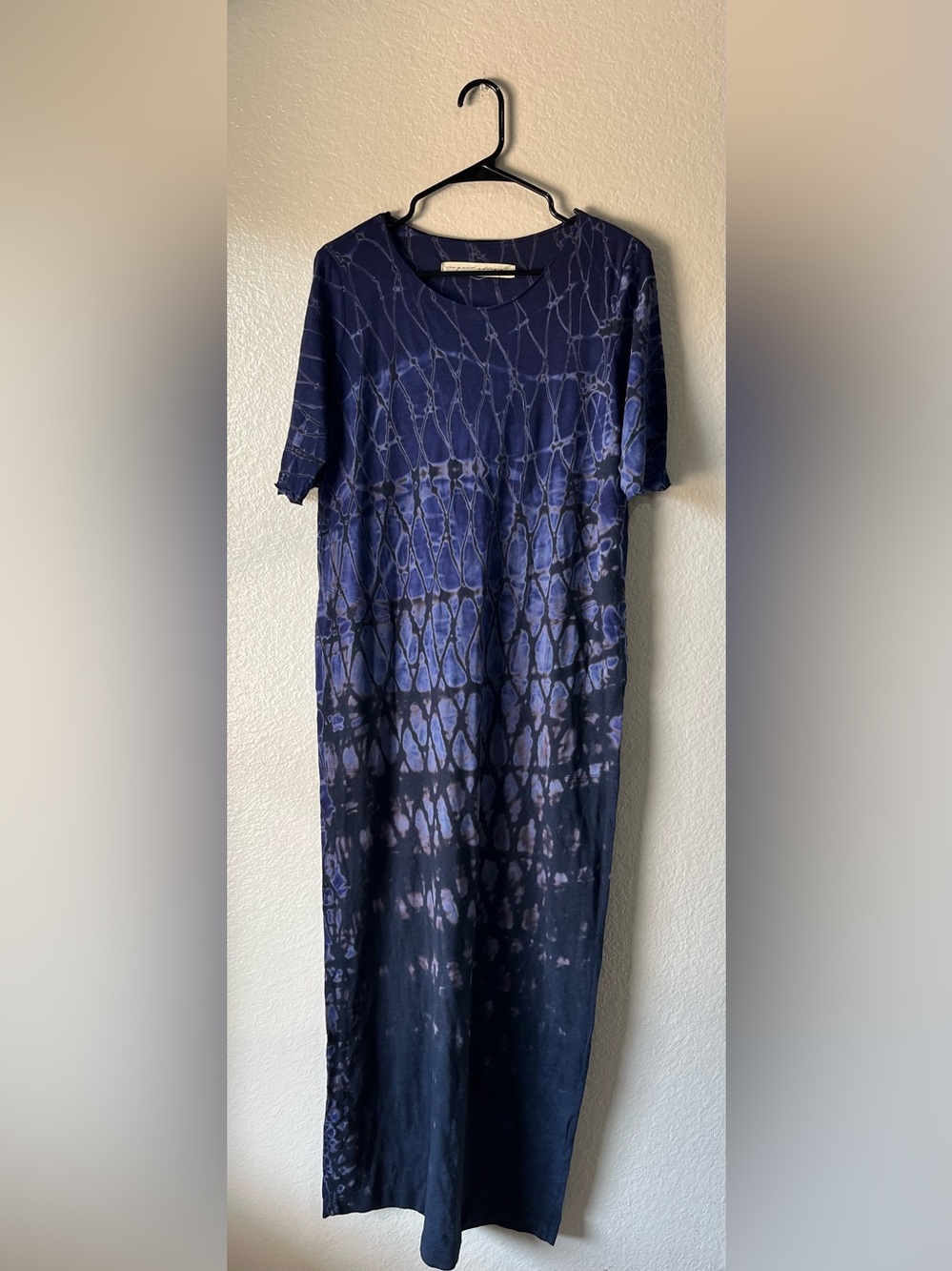 Raquel Allegra Navy Indigo Tie-Dye Maxi Dress Pockets Sz S Boho Summer